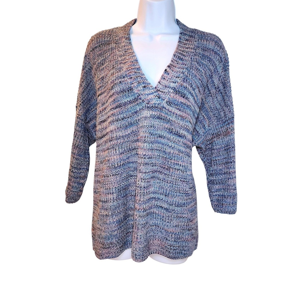 J‎ Jill Multicolored Marled Knit V Neck 3/4 Sleeve Sweater Tunic XL Petite